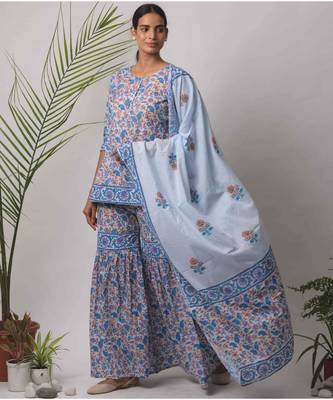 turquoise Diya cotton Dupatta 1