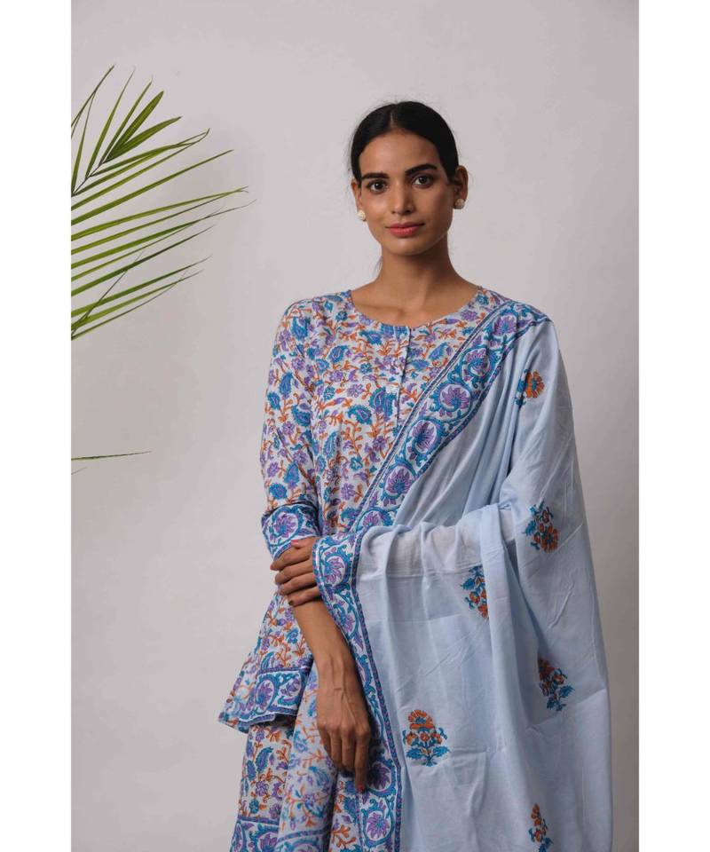 turquoise Diya cotton Dupatta