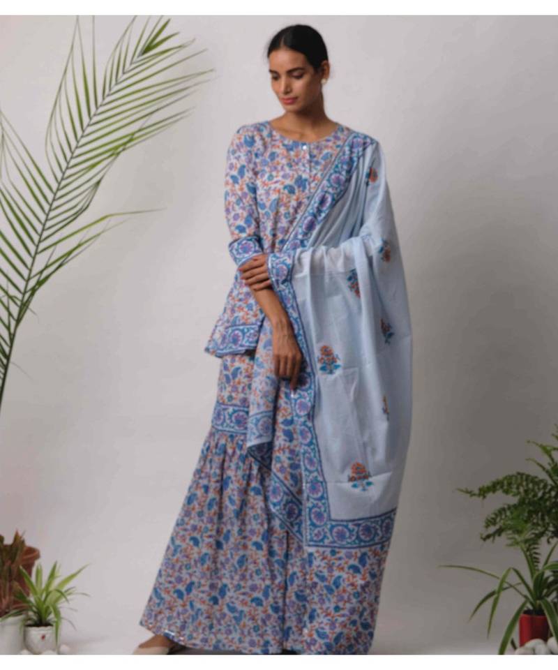 turquoise Diya cotton Dupatta