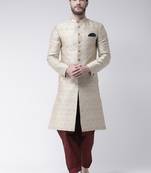 Cream Plain Polyester Stitched Indo Western Dresses