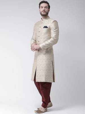 Cream Plain Polyester Stitched Indo Western Dresses 2