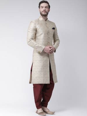 Cream Plain Polyester Stitched Indo Western Dresses 3