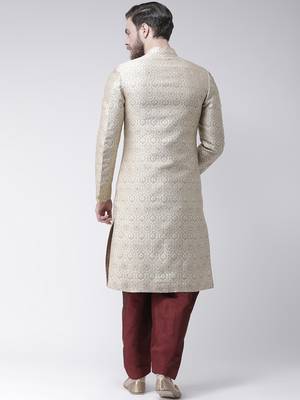 Cream Plain Polyester Stitched Indo Western Dresses 4