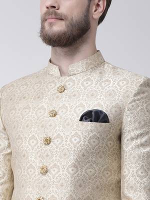 Cream Plain Polyester Stitched Indo Western Dresses 5