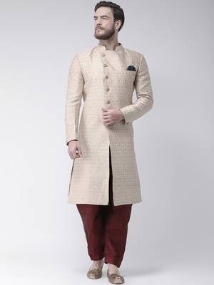 Cream Plain Polyester Stitched Indo Western Dresses 1