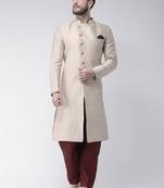Cream Plain Polyester Stitched Indo Western Dresses