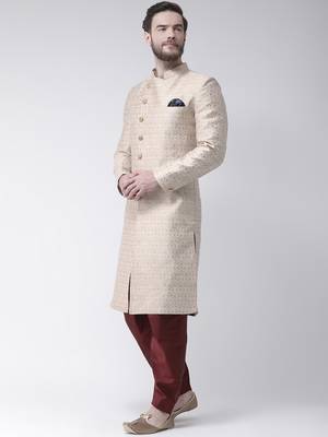 Cream Plain Polyester Stitched Indo Western Dresses 2