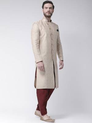 Cream Plain Polyester Stitched Indo Western Dresses 3