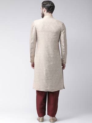 Cream Plain Polyester Stitched Indo Western Dresses 4