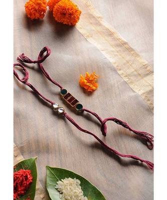 Handmade Kundan And Enamel Rakhis - Set Of 2 1