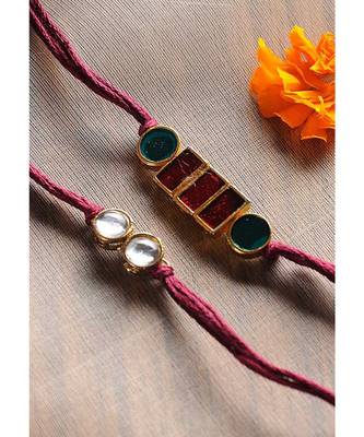 Handmade Kundan And Enamel Rakhis - Set Of 2 2