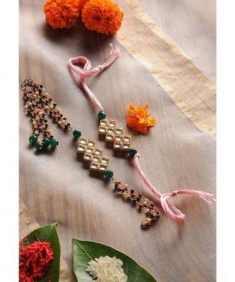 Handmade Kundan Work Rakhi And Lumba Set 1