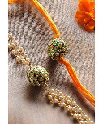 Handmade Meenakari And Cz Rakhi And Lumba Set 2