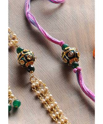 Handmade Kundan Meenakari Rakhi And Lumba Set 2
