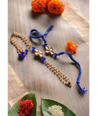 Handmade Kundan Work Rakhi And Lumba Set 1