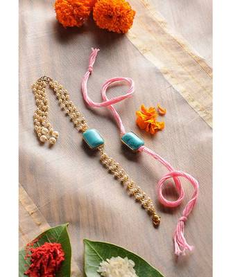 Handmade Turquoise Stone Rakhi And Lumba Set 1