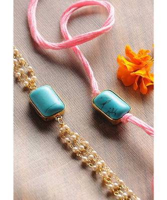 Handmade Turquoise Stone Rakhi And Lumba Set 2