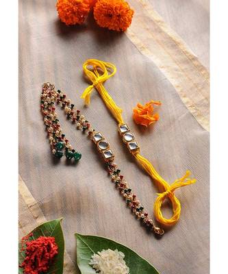 Handmade Kundan Work Rakhi And Lumba Set 1