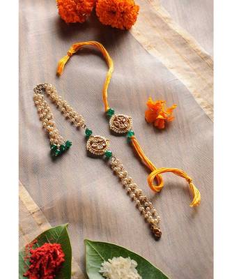 Handmade Kundan Pearl Work Rakhi And Lumba Set 1