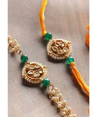 Handmade Kundan Pearl Work Rakhi And Lumba Set 2