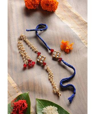Handmade Kundan Rakhi And Lumba Set 1