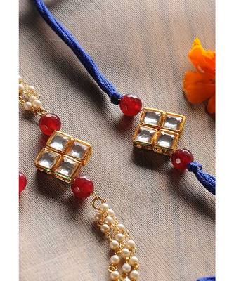 Handmade Kundan Rakhi And Lumba Set 2