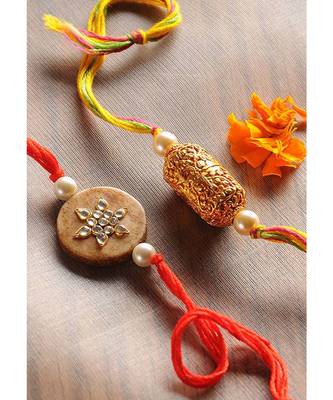 Handmade Kundan Thewa Rakhis - Set Of 2 2