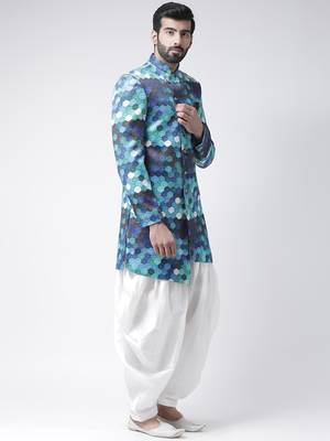 White Printed Polyester Stitched Indo Western Dresses 3