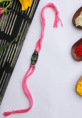 Pink Handcrafted Rakhi With Mirror Work 1