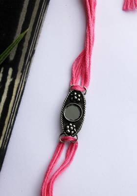 Pink Handcrafted Rakhi With Mirror Work 2