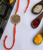 Orange Handcrafted Kundan Inspired Rakhi With Pearls