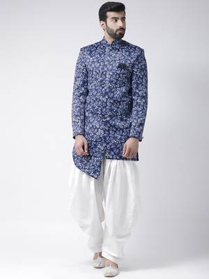 Blue Printed Polyester Stitched Indo Western Dresses 1