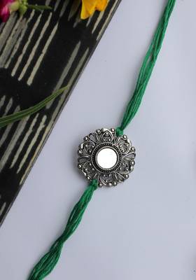 Green Handcrafted Rakhi With Mirror Work 2