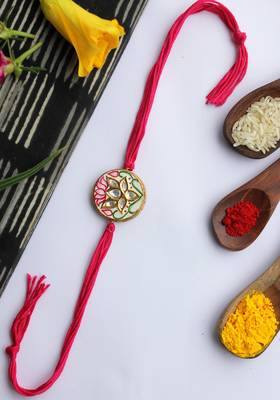 Pink Handpainted Kundan Inspired Meenakari Rakhi 1