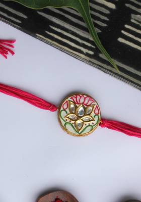 Pink Handpainted Kundan Inspired Meenakari Rakhi 2