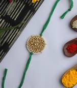 Green Handcrafted Kundan Inspired Rakhi With Pearls