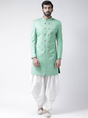 Green Plain Polyester Stitched Indo Western Dresses 1