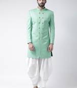 Green Plain Polyester Stitched Indo Western Dresses