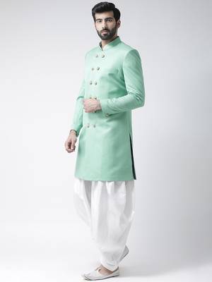 Green Plain Polyester Stitched Indo Western Dresses 2
