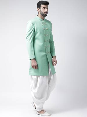 Green Plain Polyester Stitched Indo Western Dresses 3