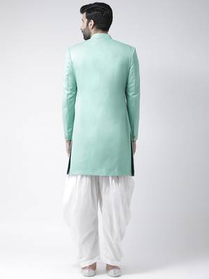 Green Plain Polyester Stitched Indo Western Dresses 4