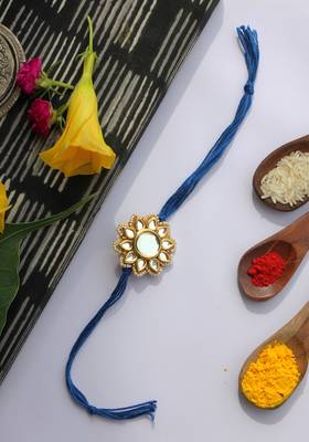 Blue Handcrafted Kundan Inspired Rakhi With Pearls 1