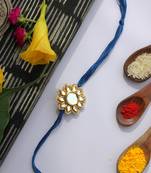 Blue Handcrafted Kundan Inspired Rakhi With Pearls