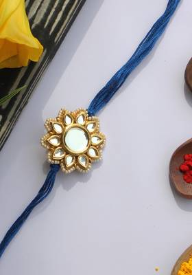 Blue Handcrafted Kundan Inspired Rakhi With Pearls 2