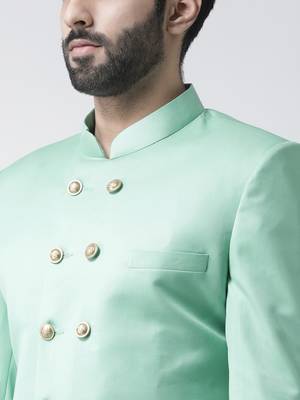 Green Plain Polyester Stitched Indo Western Dresses 5