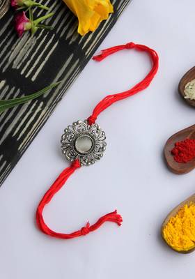 Red Handcrafted Rakhi With Mirror Work 1