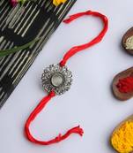 Red Handcrafted Rakhi With Mirror Work