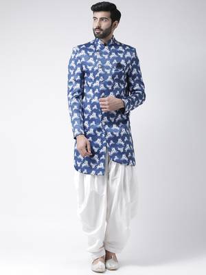 Blue Printed Polyester Stitched Indo Western Dresses 1