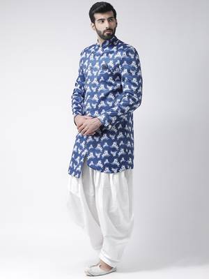 Blue Printed Polyester Stitched Indo Western Dresses 2