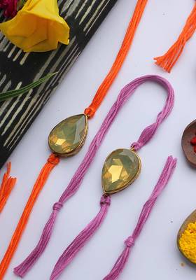 Orange Purple Handcrafted Crystal Rakhis 2